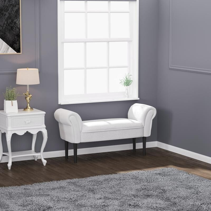 Grey Rolled Arm End of Bed Bench Seat Sofa Stool for Bedroom Lounge 130kg