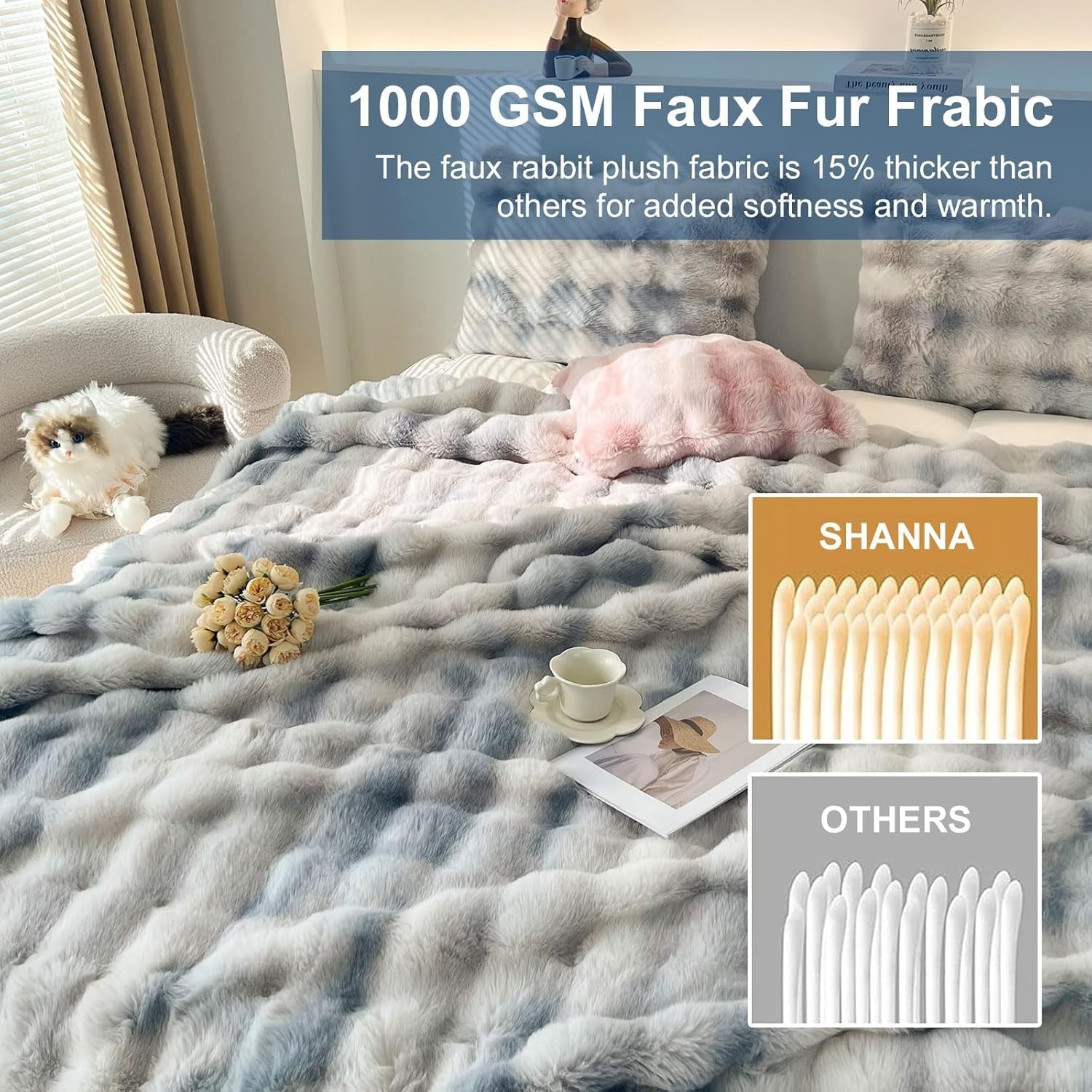 Luxury Thick Plush Fleece Throw Blanket Soft Warm Sofa Bed Blue 100x160cm