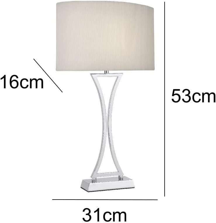 Modern Chrome Table Lamp with Cream Pleated Shade & Inline Switch