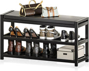 3-Tier Shoe Rack with Padded Seat Modern Entryway Bench Storage Shelf