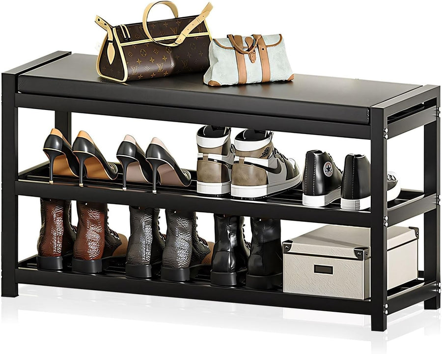3-Tier Shoe Rack with Padded Seat Modern Entryway Bench Storage Shelf