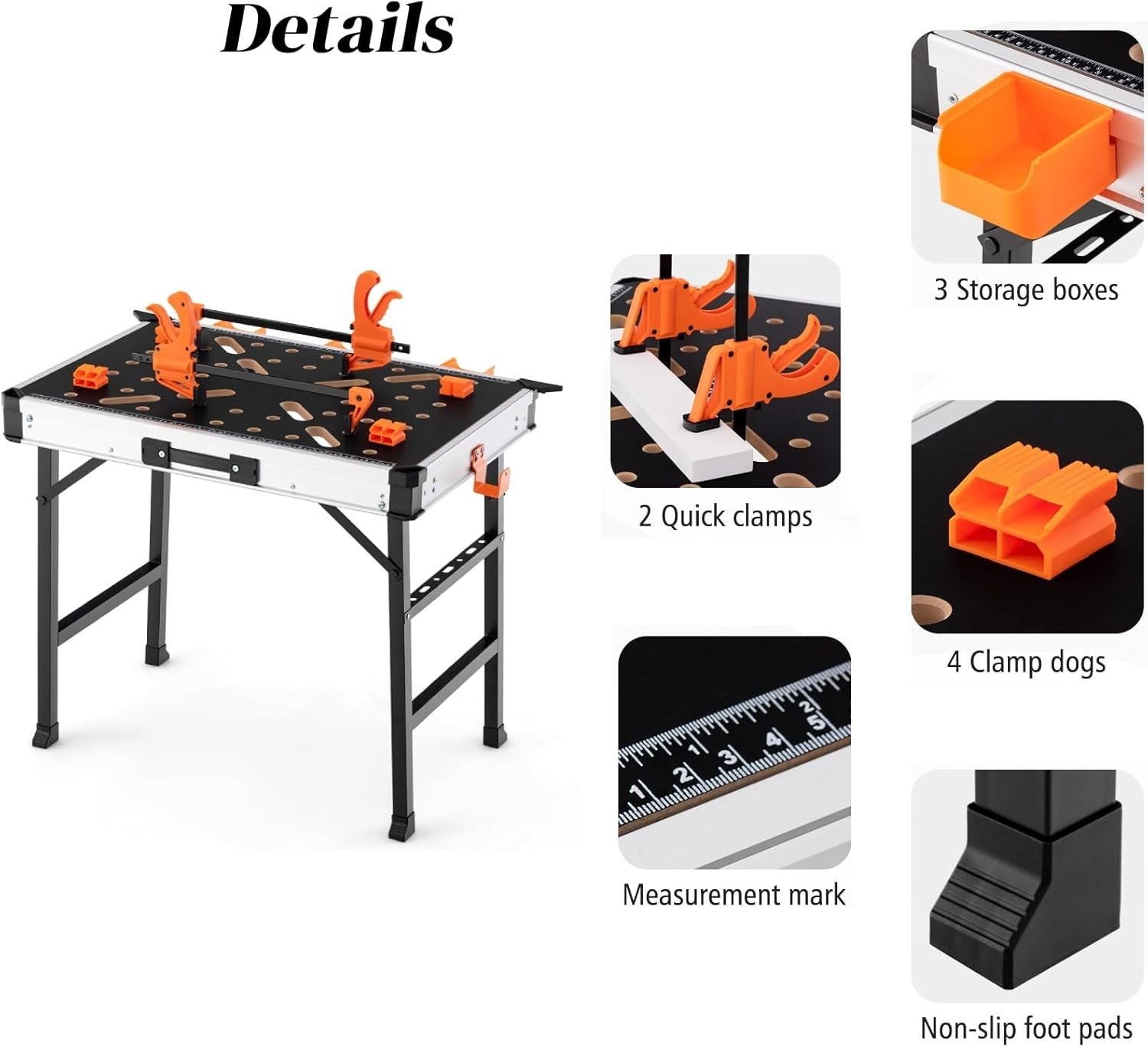 Folding Heavy Duty Workbench 450kg with Clamps Storage Boxes Portable Table
