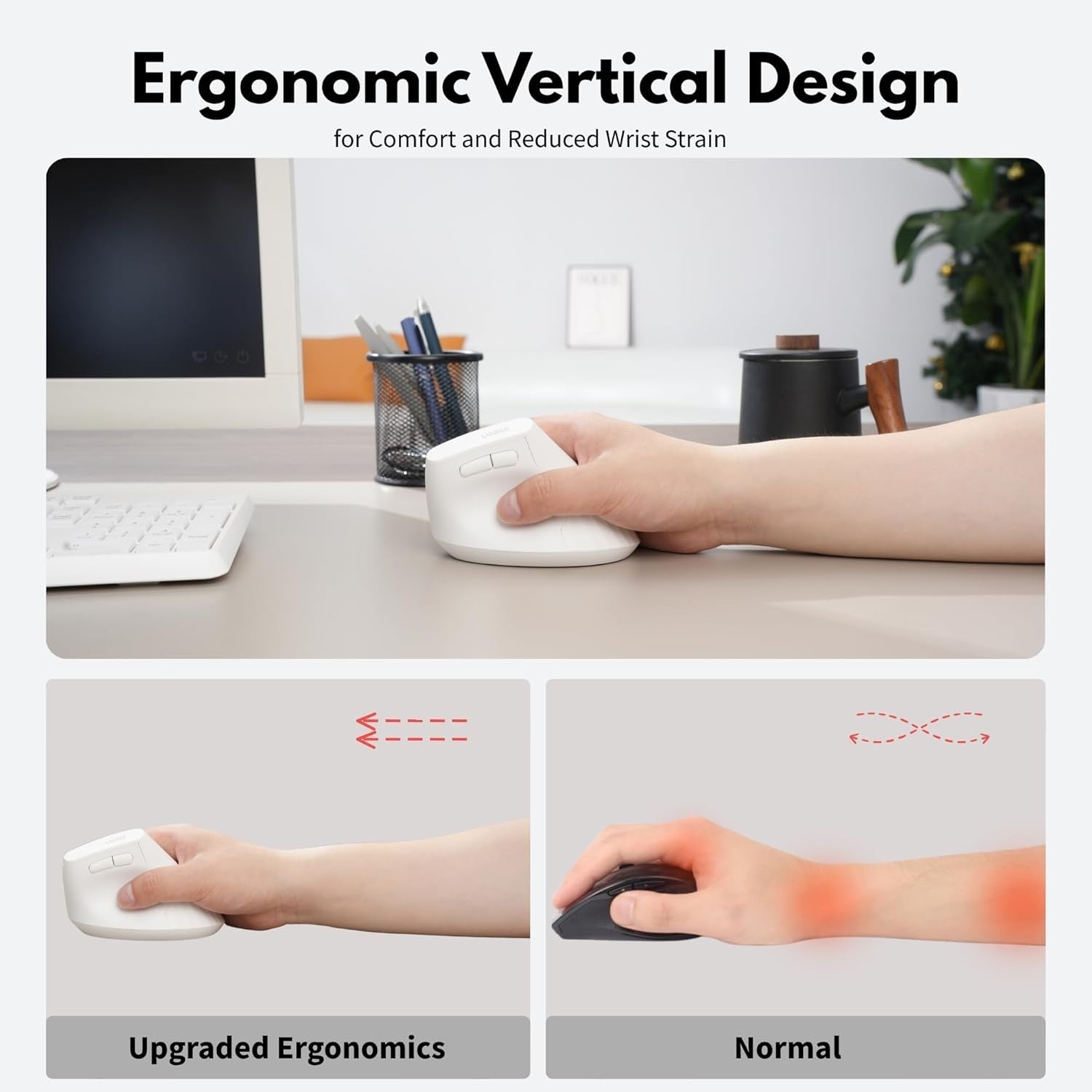 Vertical Wireless Ergonomic Mouse Bluetooth Rechargeable White