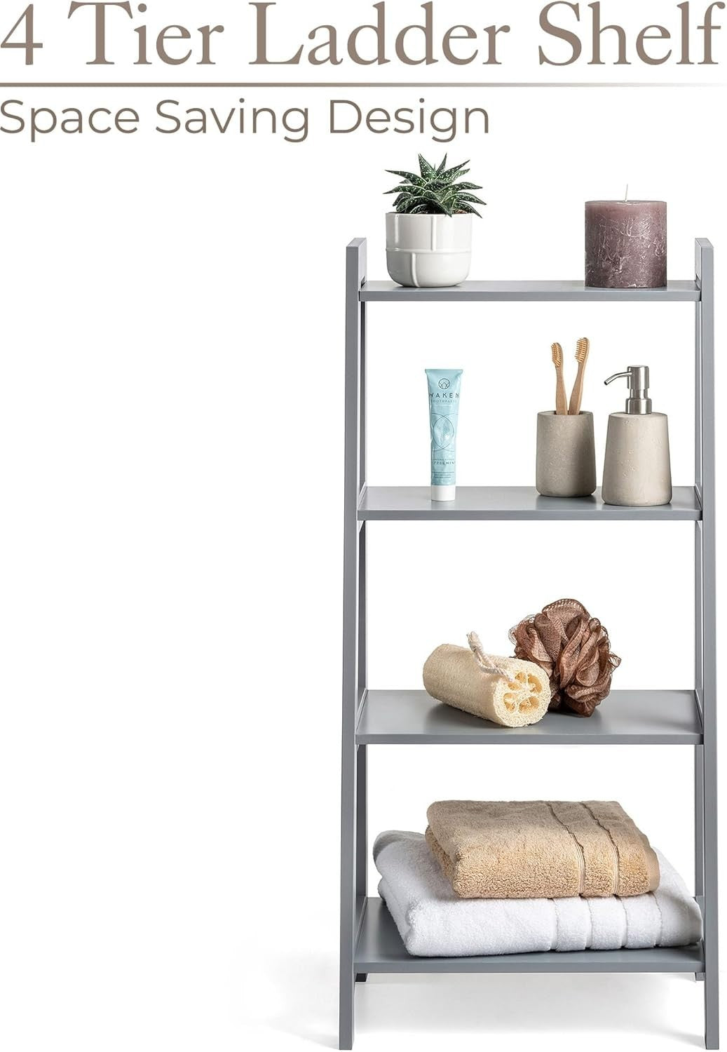 4 Tier Ladder Shelf Bathroom Storage Unit Wooden Display Stand Grey