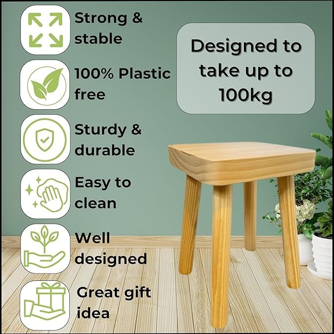 Wooden Plant Stand Small Stool Table Rustic Indoor Flower Pot Holder Natural