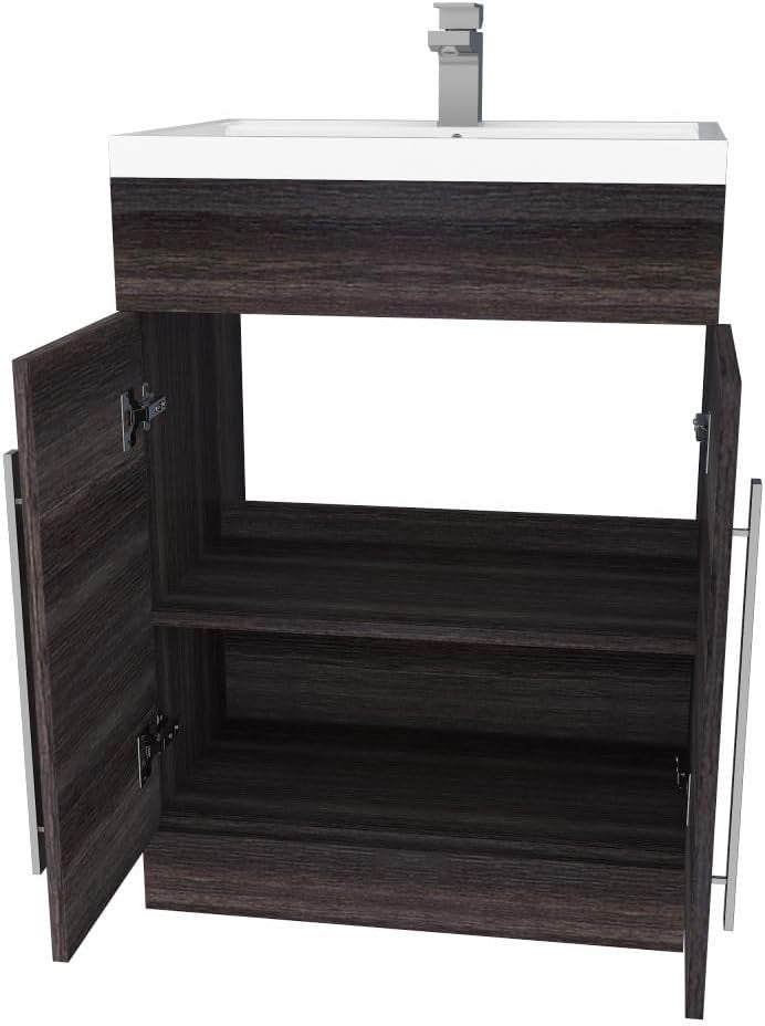 600mm Grey Floor Standing Vanity Unit with Basin Sink & Bathroom Storage