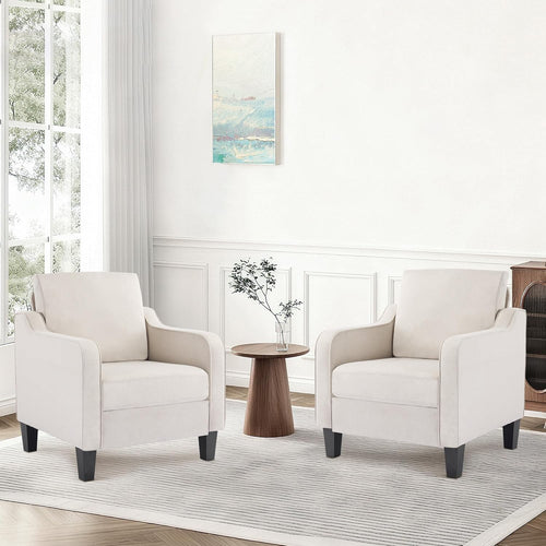 Set of 2 Mid Century Modern Accent Armchairs Linen Beige