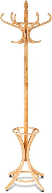 Oak Solid Wood Coat Rack with 12 Hooks & Umbrella Holder | Freestanding Hall