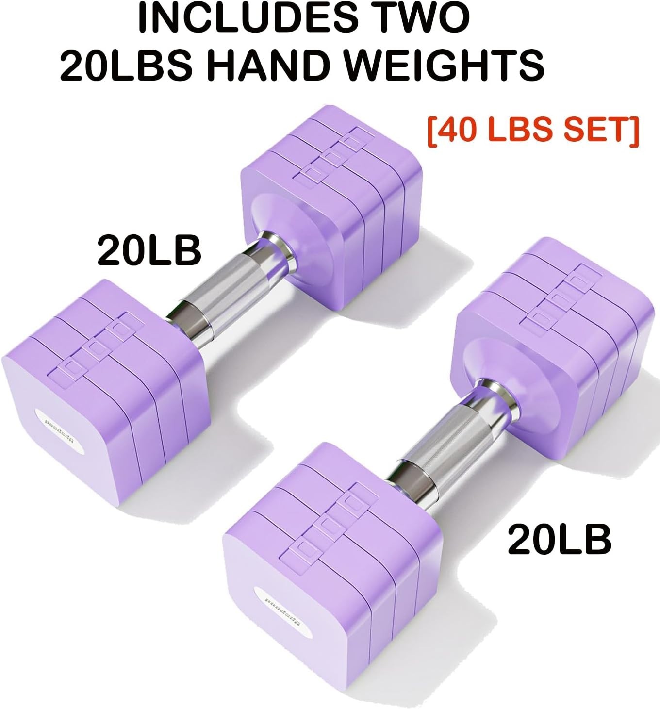 40LB Adjustable Dumbbells Pair 4-in-1 Anti-Roll Purple Home Gym Weights