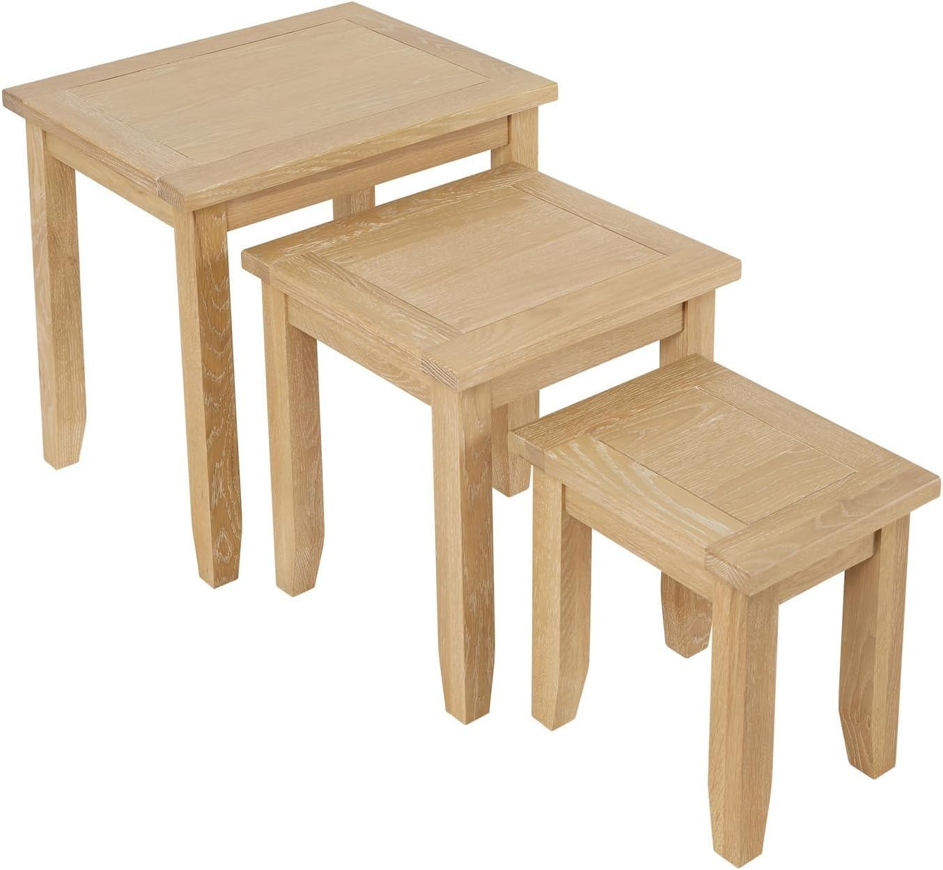 Whitewash Oak Nesting Tables Set of 3 Shaker Style Solid Wood Space Saving