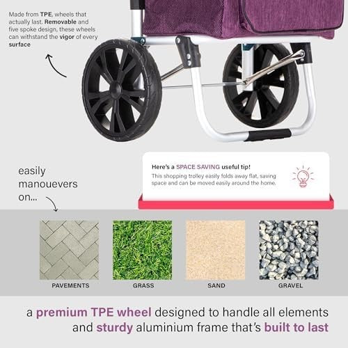 Heavy Duty Shopping Trolley 64L Lightweight Wheeled Cart Foldable