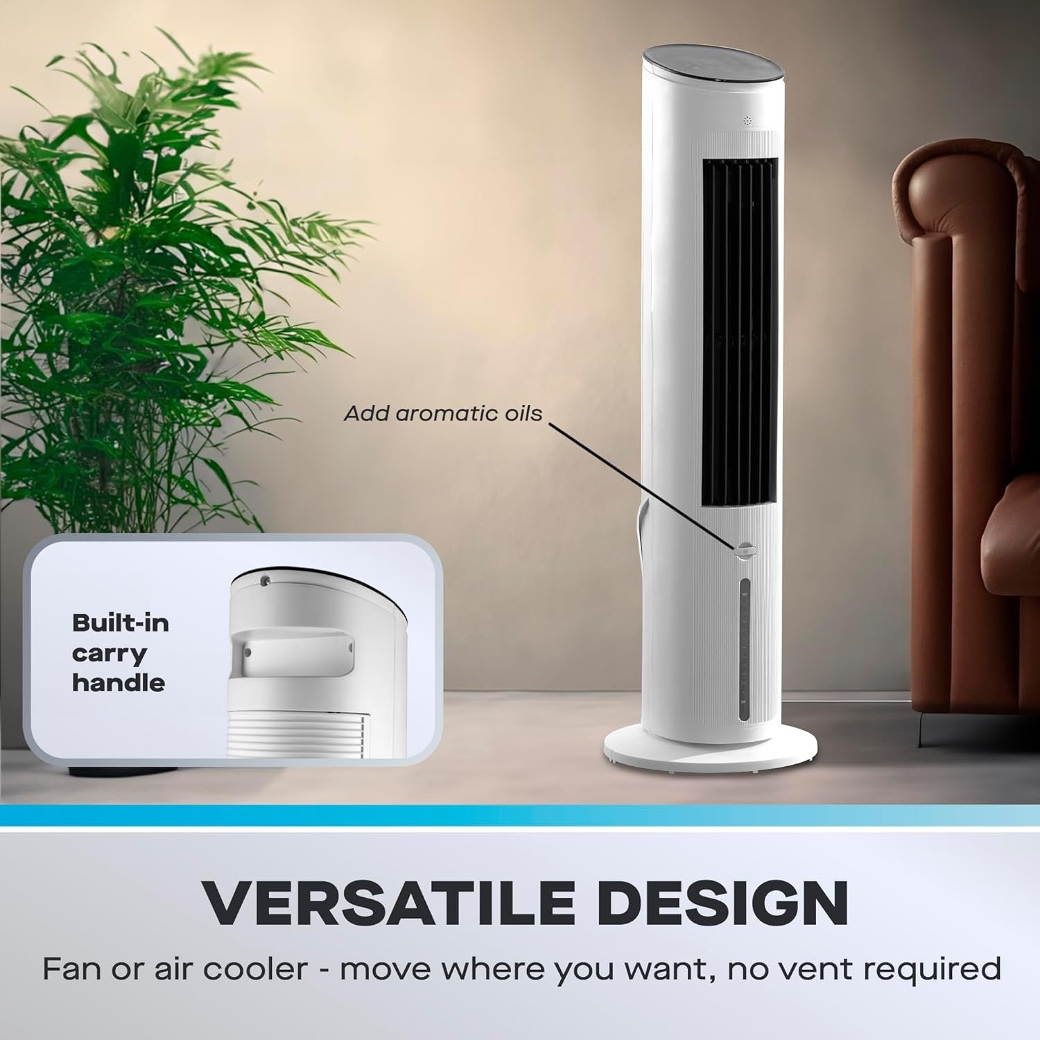 3-in-1 Tower Air Cooler – 4L Water Tank Purifier Fan White with Timer & Remote