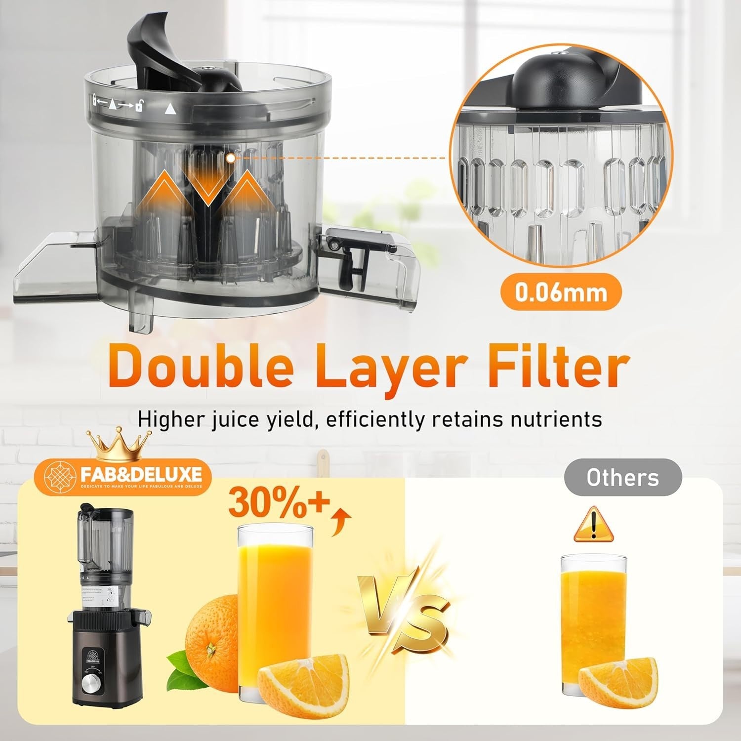 Cold Press Masticating Juicer 3.5in Wide Chute High Yield Quiet 200W