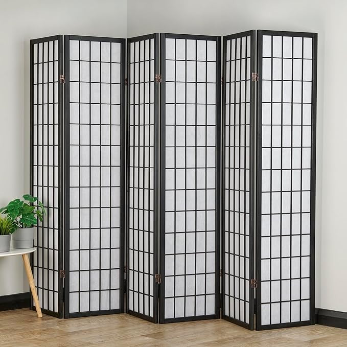 6 Panel Japanese Style Folding Wooden Room Divider – Shoji Privacy Screen