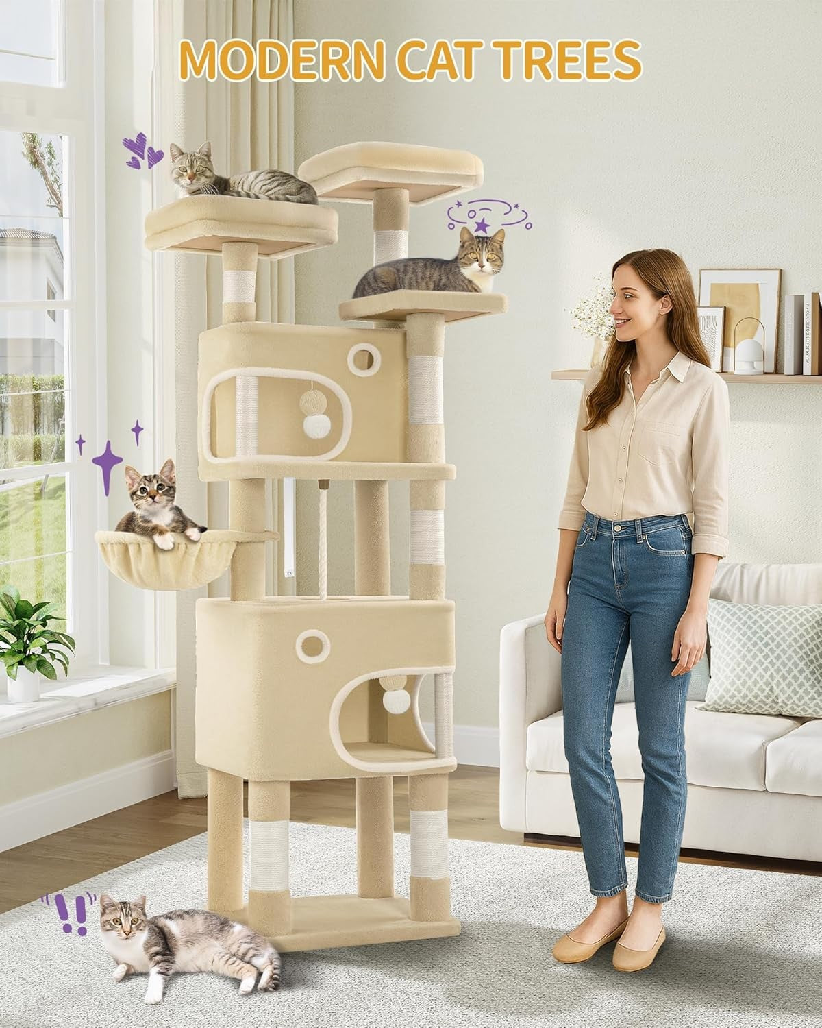 Cat Tree 180cm Tall Tower With Condo Scratching Posts Platforms Caves & Basket