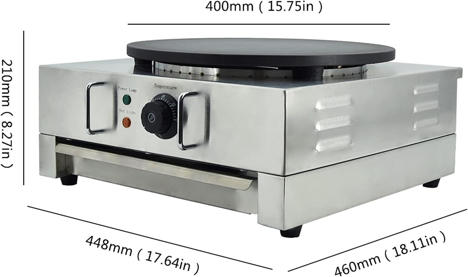 40cm Commercial Electric Crepe Maker 3000W Non-Stick Stainless Steel Hotplate