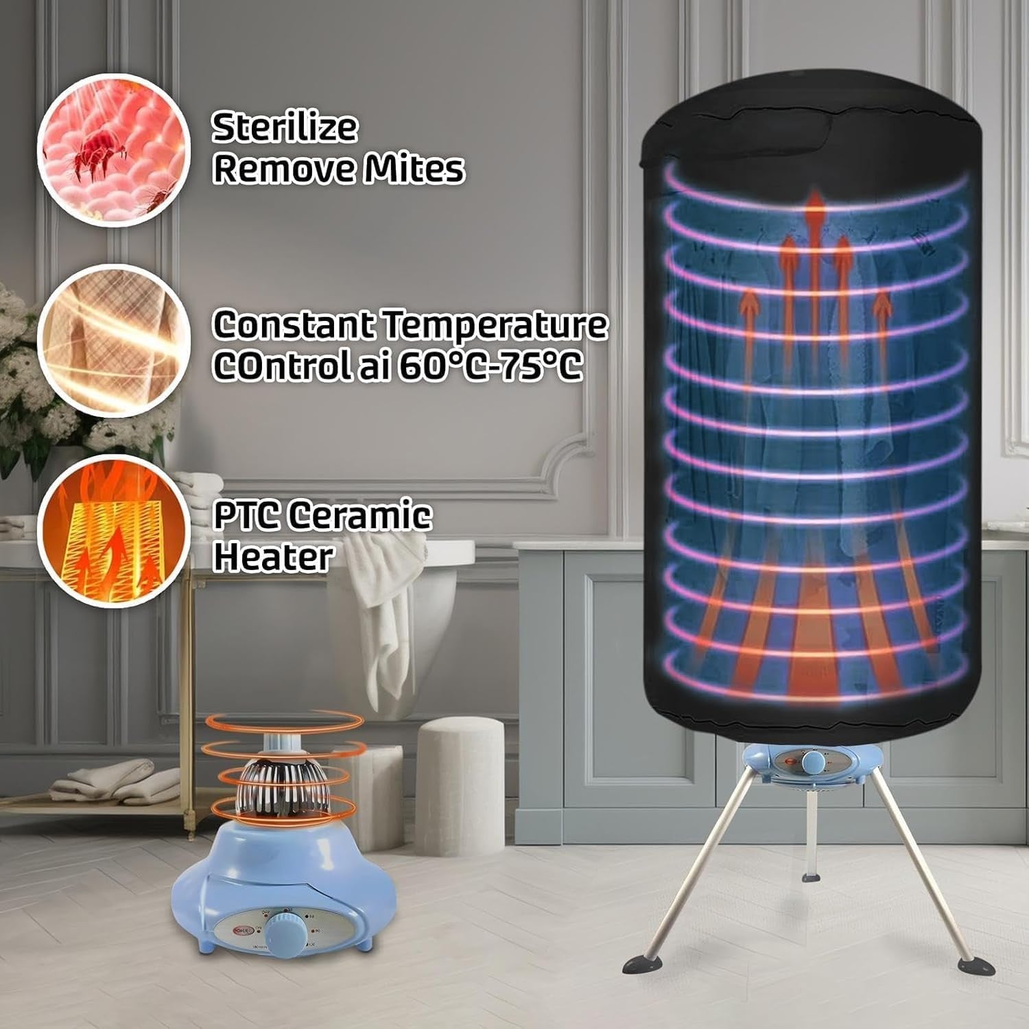 Portable Electric Clothes Dryer 1000W Hot Air Drying Pod 15kg Indoor