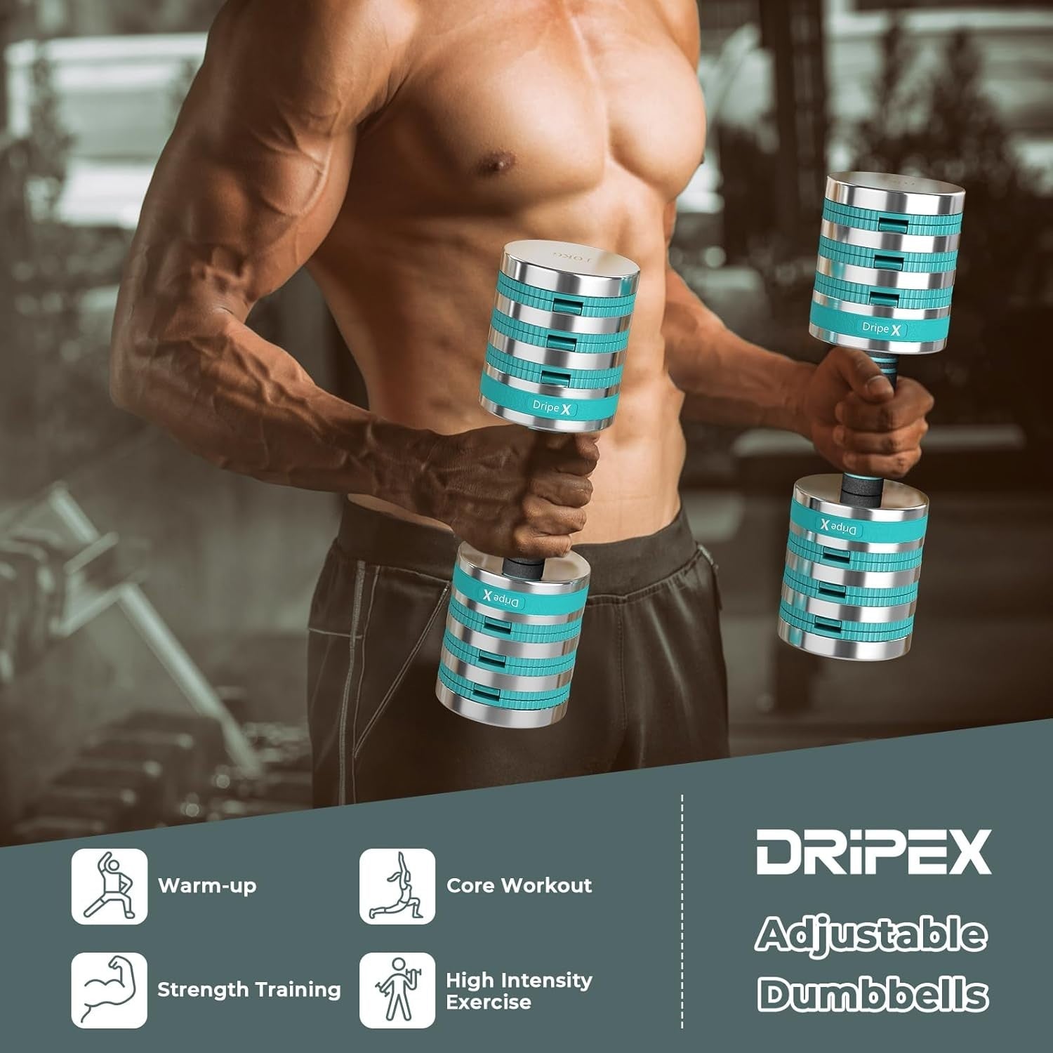 Adjustable Dumbbells Pair 10KG 4-in-1 Non-Slip Space-Saving Home Gym