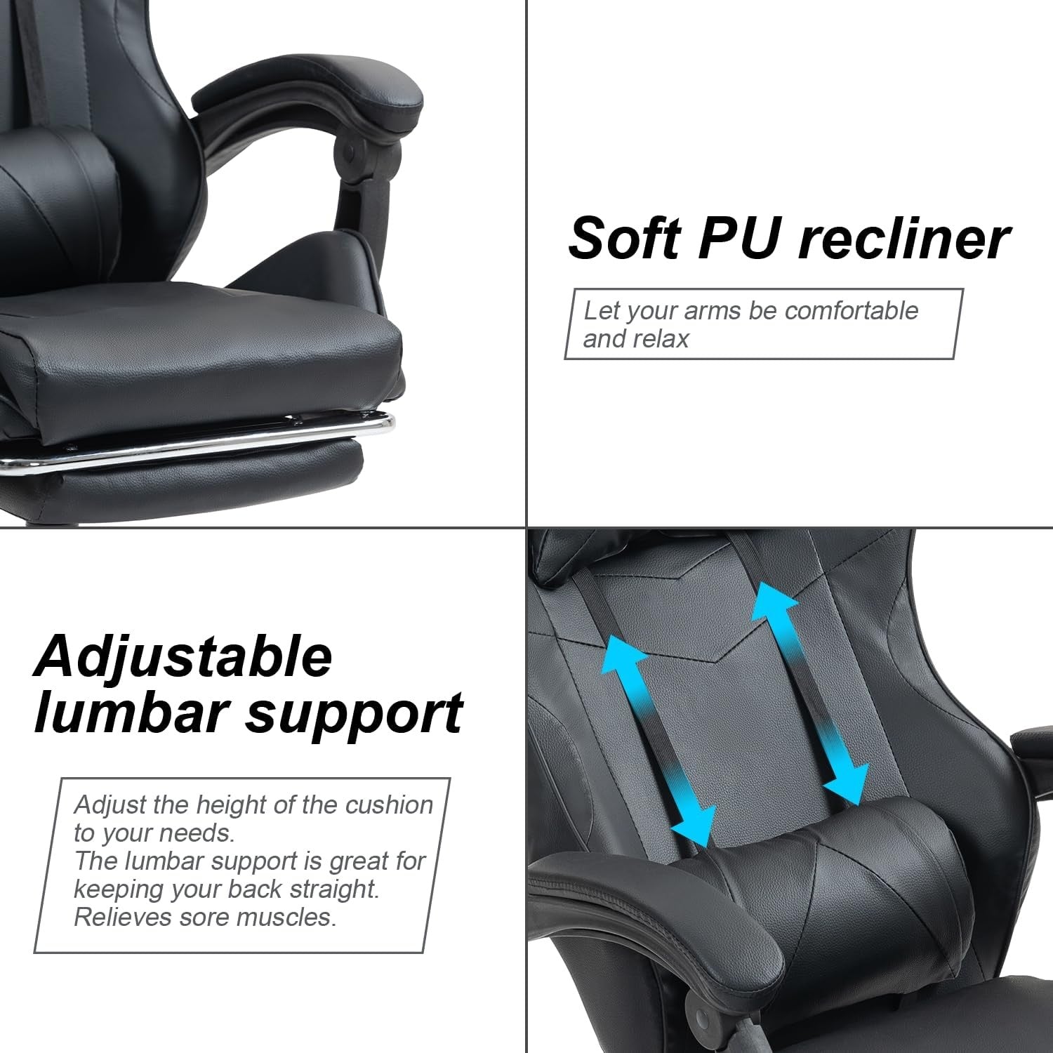 Ergonomic Gaming Chair Reclining Swivel Office Chair w/ Footrest Black