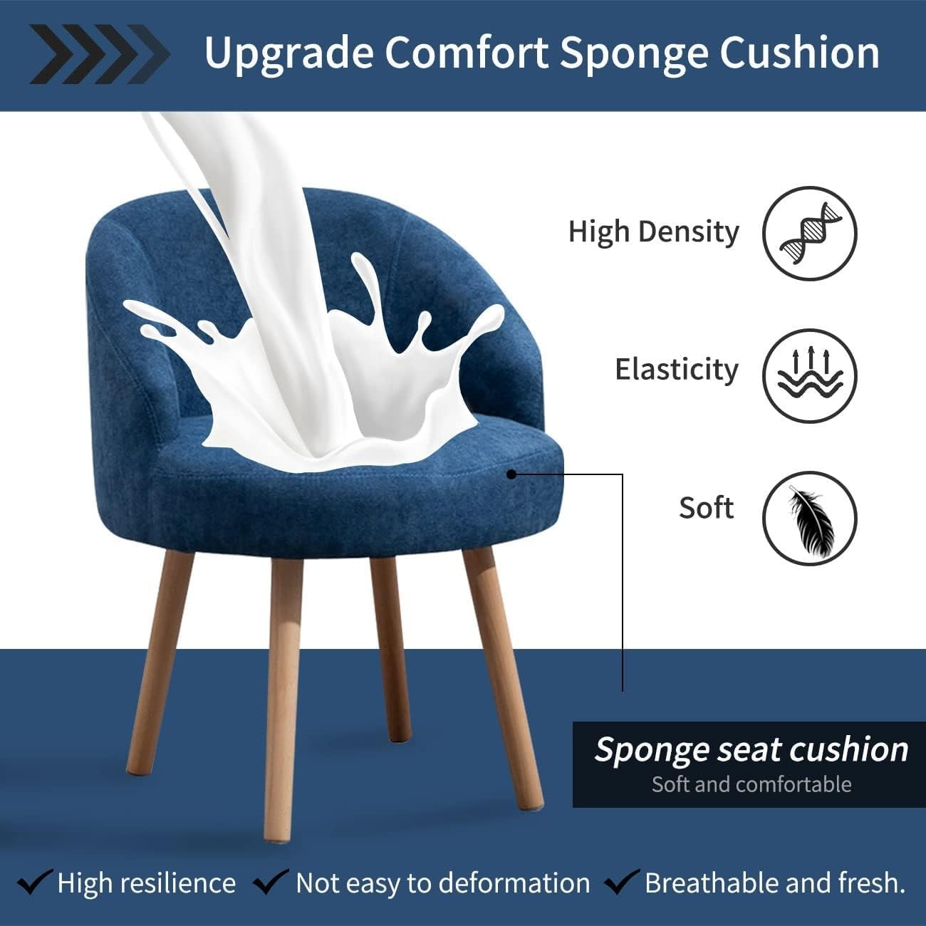 Set of 2 Blue Linen Tub Chairs Accent Bedroom Lounge Seats