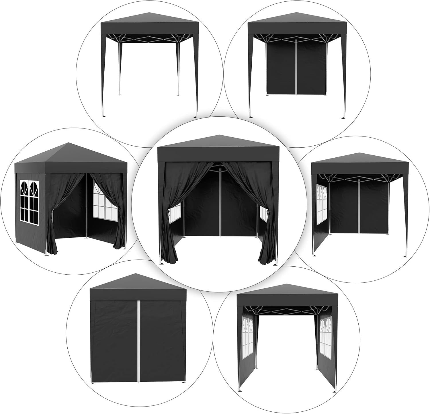 2x2m Pop Up Gazebo Garden Party Tent Waterproof w/ Sidewalls Black