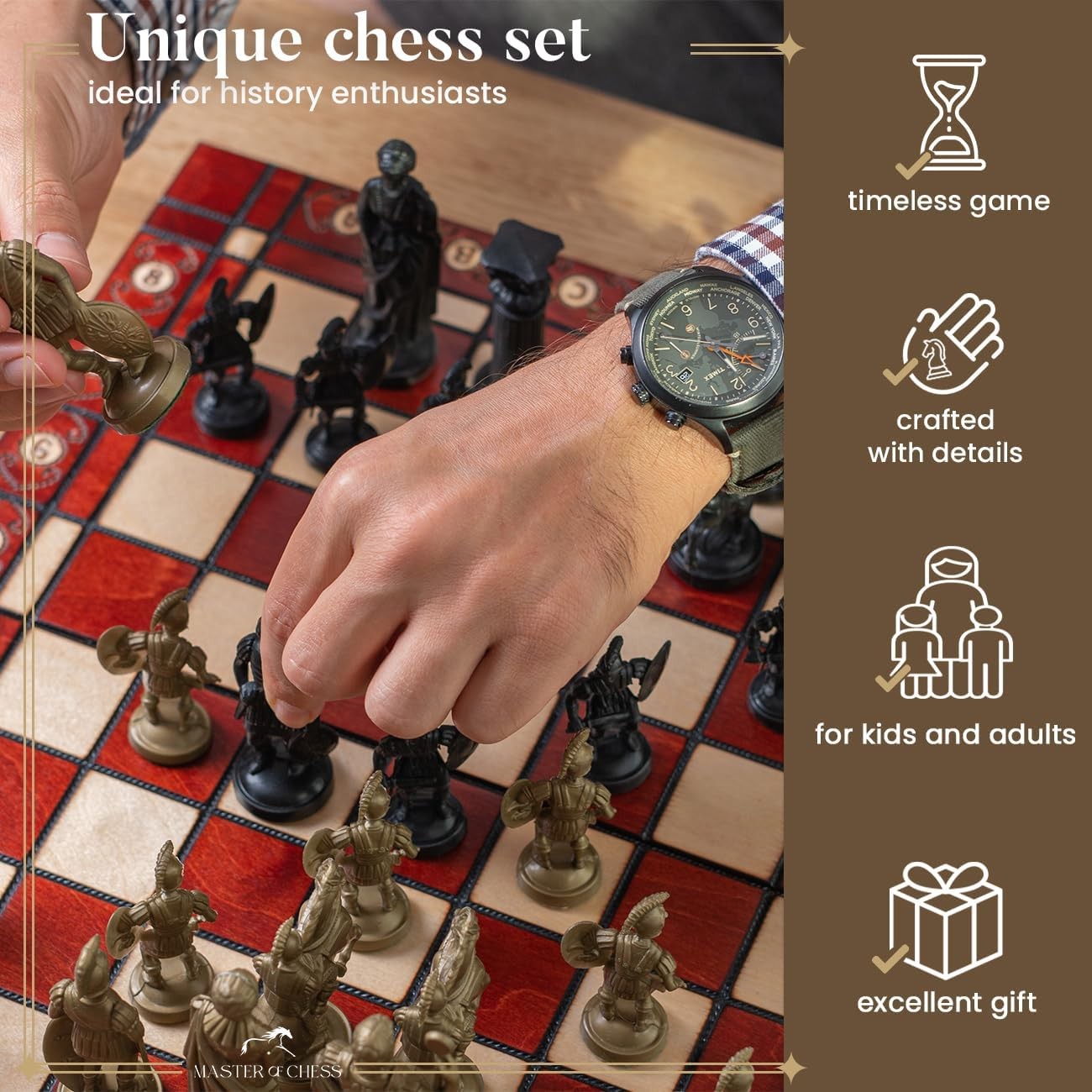 Ancient Armies Themed Chess Set 41cm Luxury Wooden Board Decorative Gift