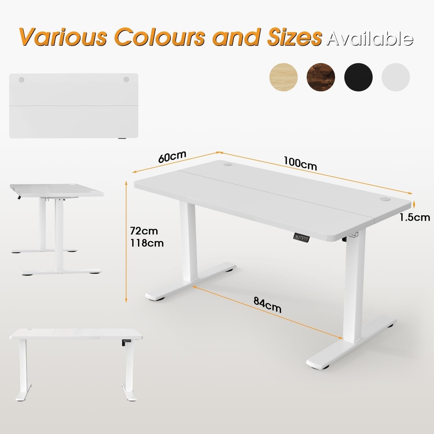 Electric Height Adjustable Desk 100x60cm | Sit Stand Office Table White