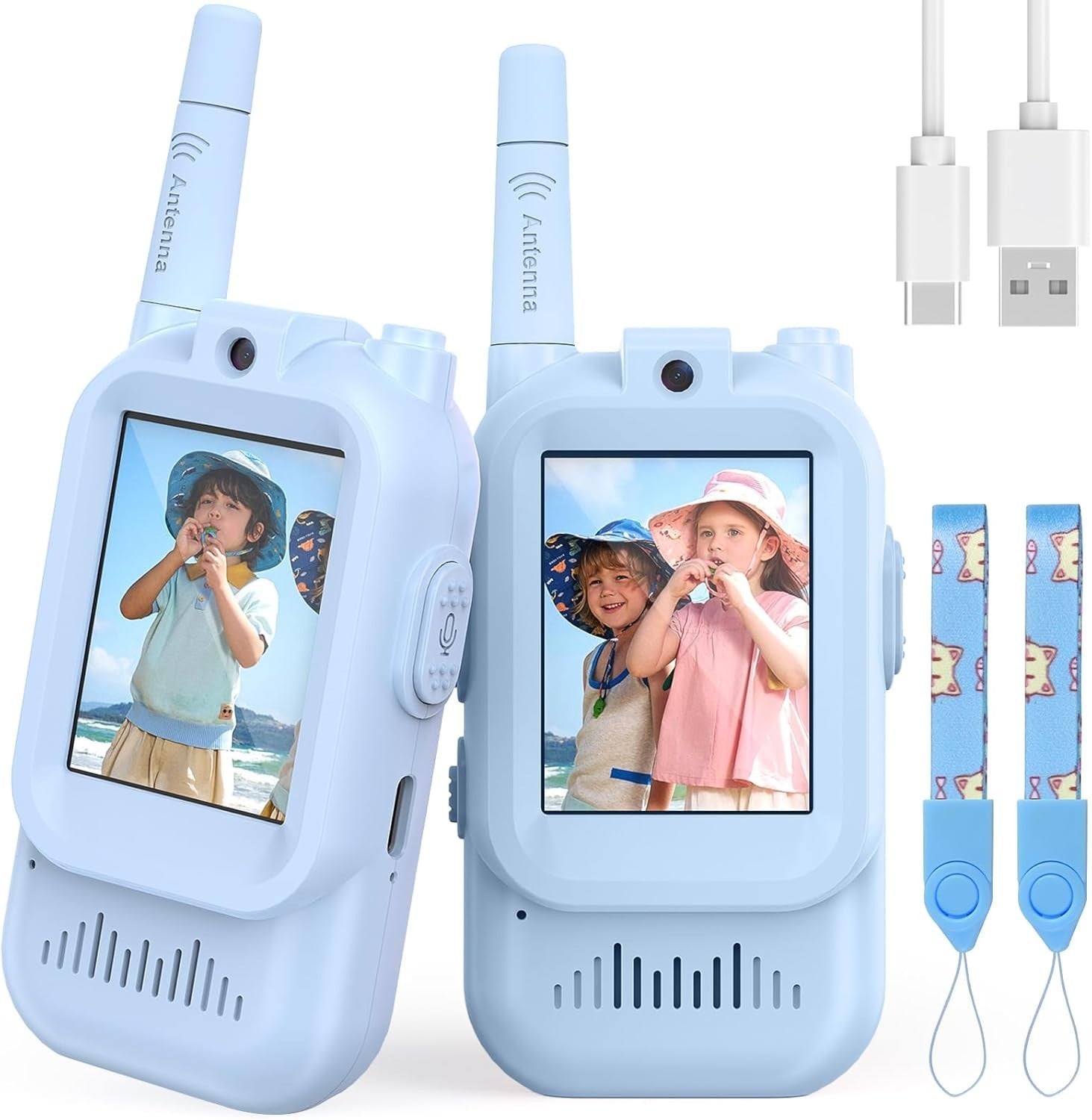 Video Walkie Talkies for Kids Long Range 2 Way Radio Toy 2 Pack Blue