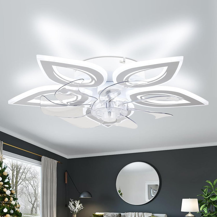 55CM Ceiling Fan with Light, 6-Speed, Remote, White, LED