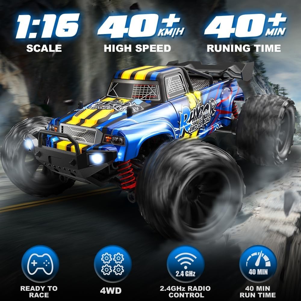 RC Car 1:16 Scale 40KM/H Fast 4WD Off-Road Monster Truck, 2.4GHz