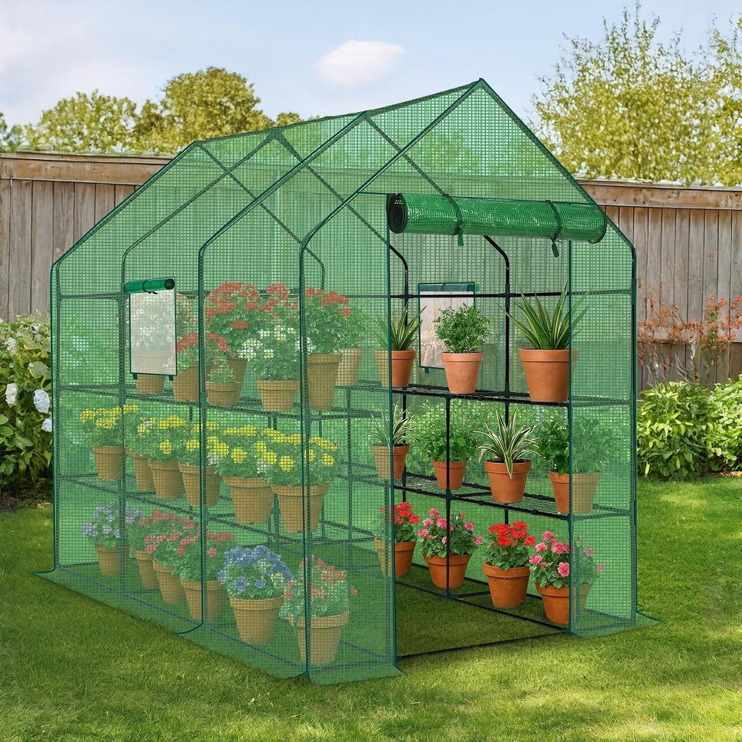 Large Walk-In Greenhouse 3 Tier 12 Shelf PE Cover Steel Frame Outdoor Plant Tent