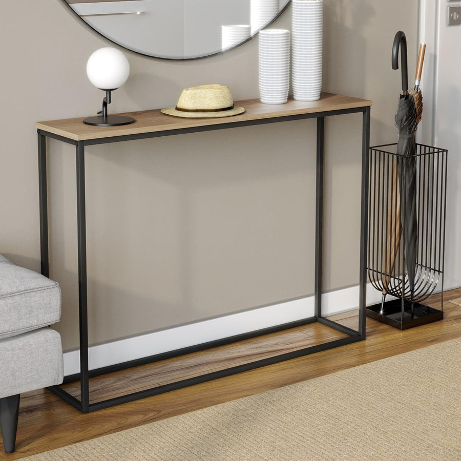 Sleek Oak Wooden Console Table with Metal Legs – Durable & Modern Hallway Furnit