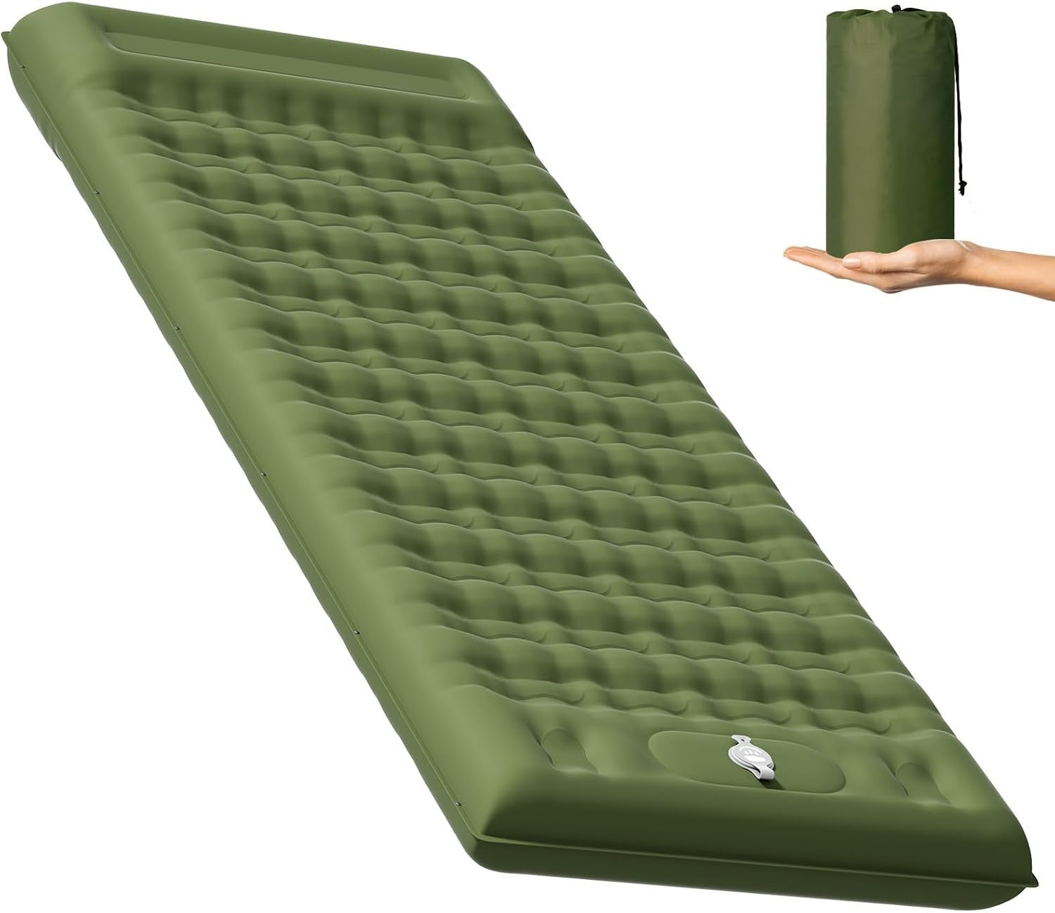 Extra Thick Camping Air Mattress 12–15cm Built-In Foot Pump Pillow Pad Green