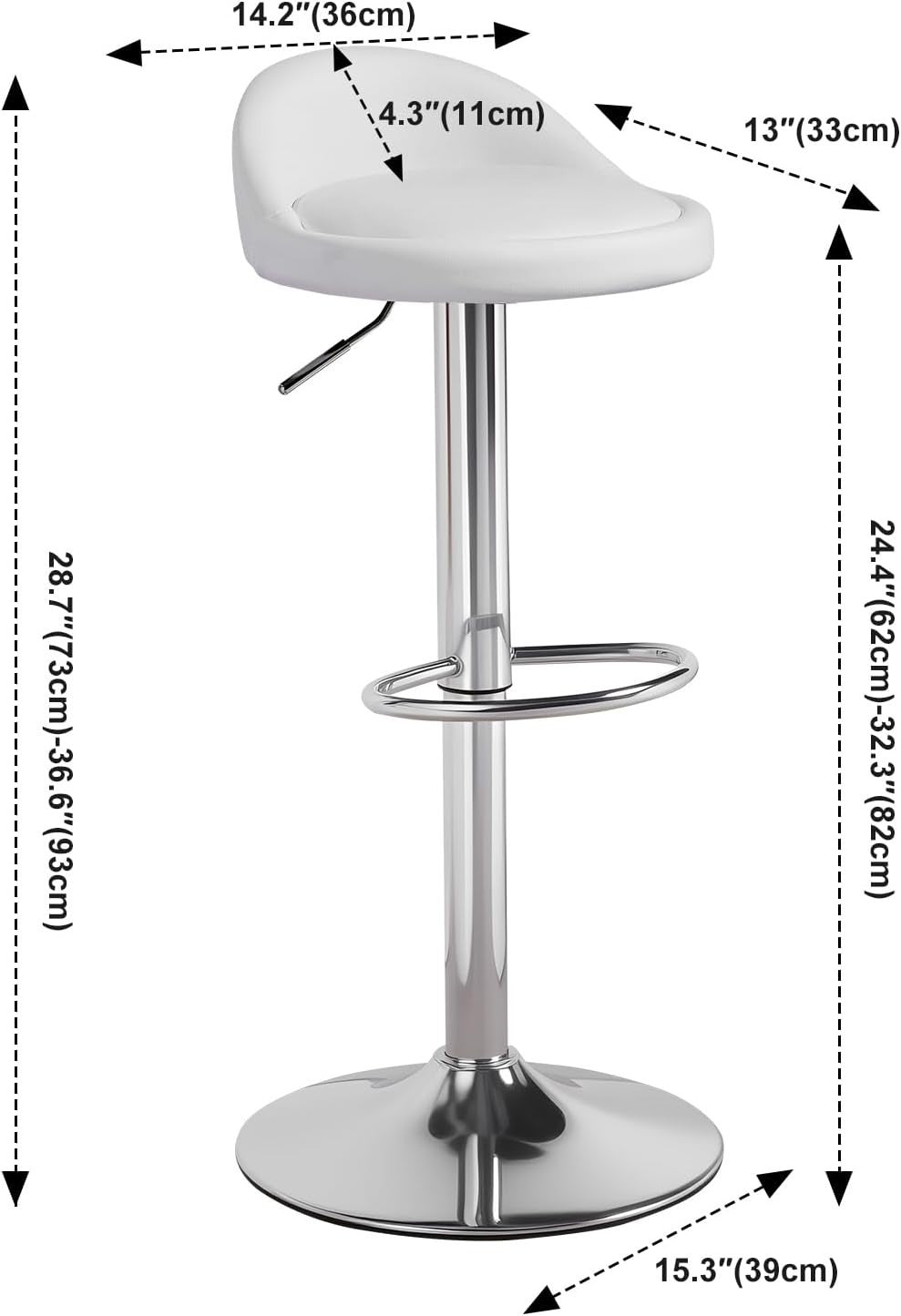 White Faux Leather Bar Stool Set of 2 Round Armless Adjustable Swivel Chairs