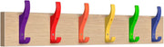 Rainbow Wall Mounted Coat Rack 6 Hooks | Oak Rail for Bags, Hats & Keys
