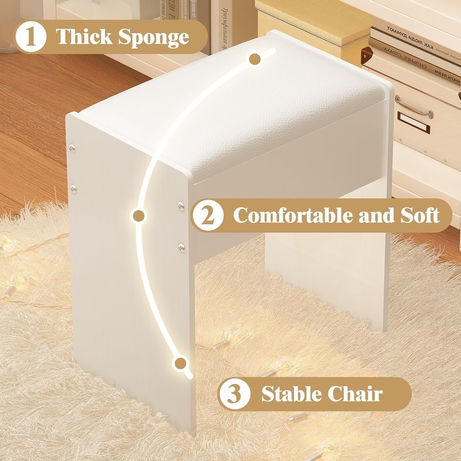Vanity Makeup Dressing Table Desk Mirror 3 Drawers Stool LED Light White Wood