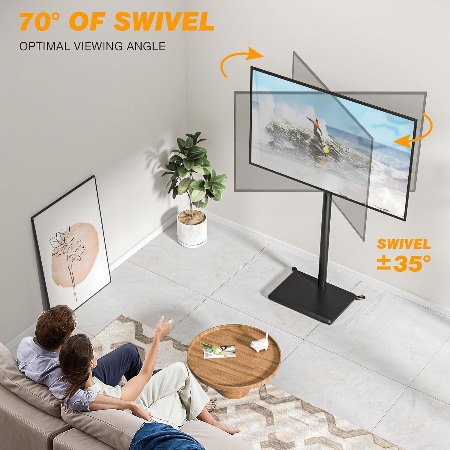Slim Swivel TV Floor Stand for 32–55” Adjustable Corner Mount VESA 40kg - Black