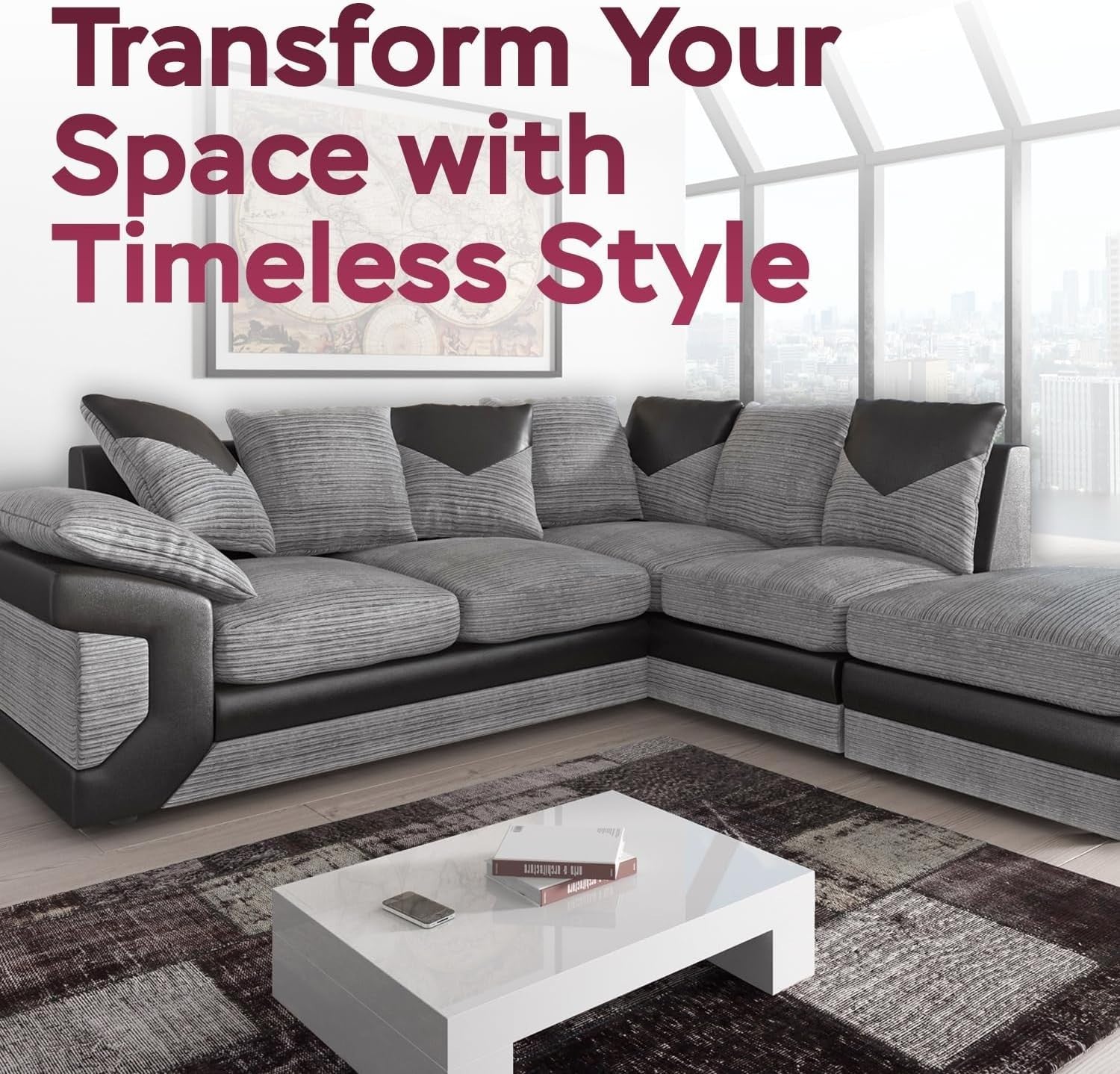 5-Seater Left Hand L-Shape Corner Sofa Fire Resistant Leather Fabric Comfort