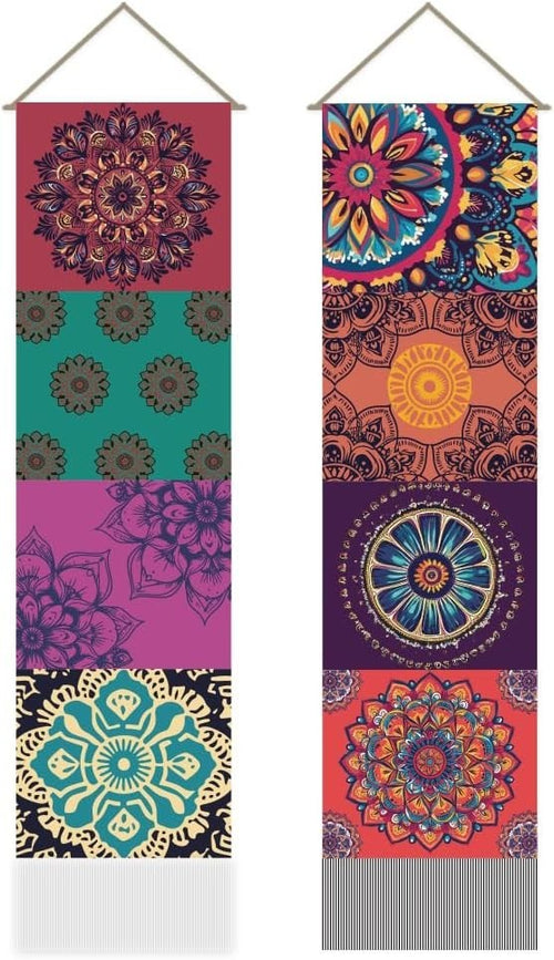 Boho Mandala Wall Tapestry 2pcs 45.7x13in Colorful Vertical Decor