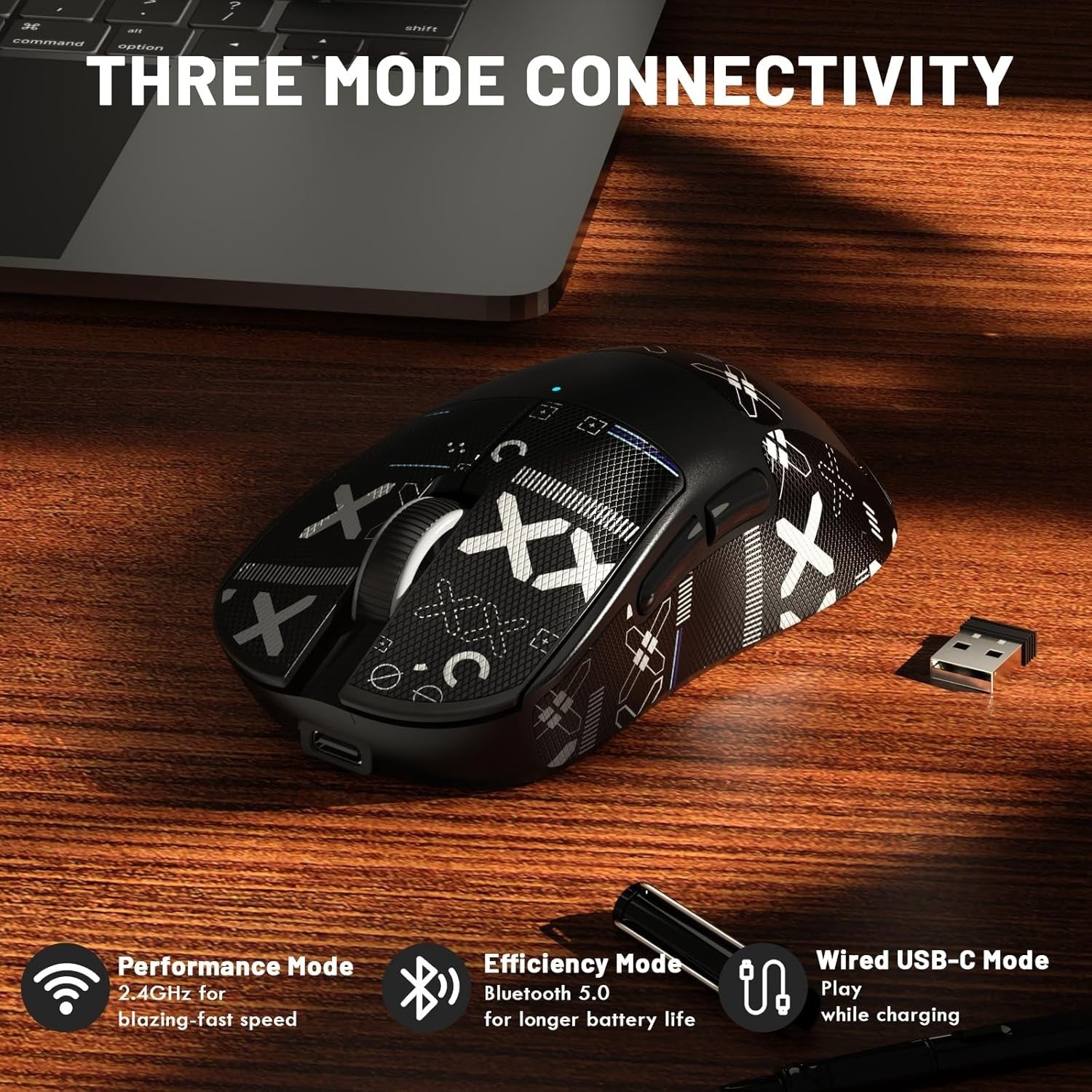 Wireless Gaming Mouse 24000 DPI 1000Hz RGB 2.4G Bluetooth USB