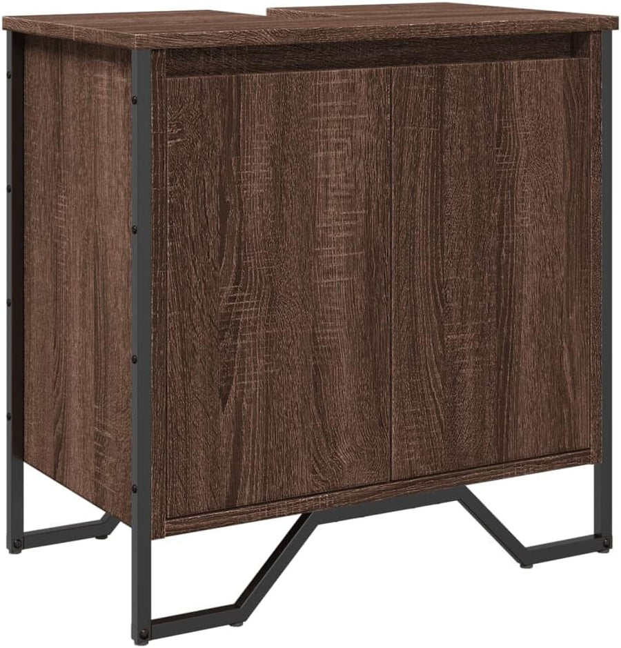 Brown Oak Bathroom Vanity Unit – 2 Door Under Sink Storage Cabinet 60x60cm