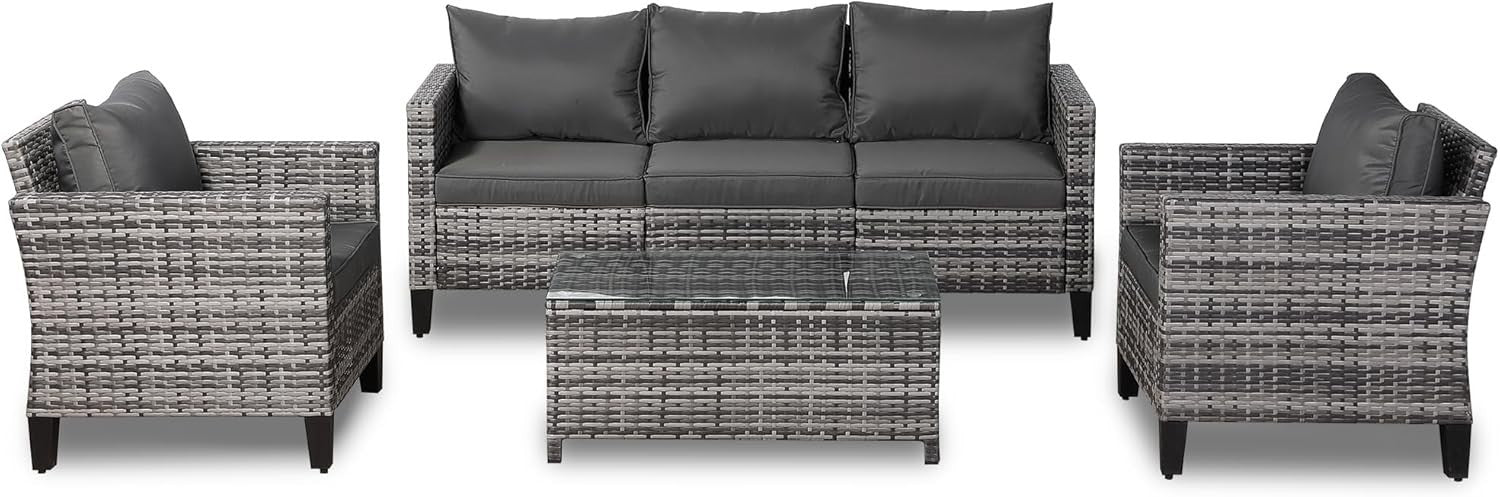 5 Seater Rattan Garden Sofa Set with Coffee Table All Weather Patio Furniture