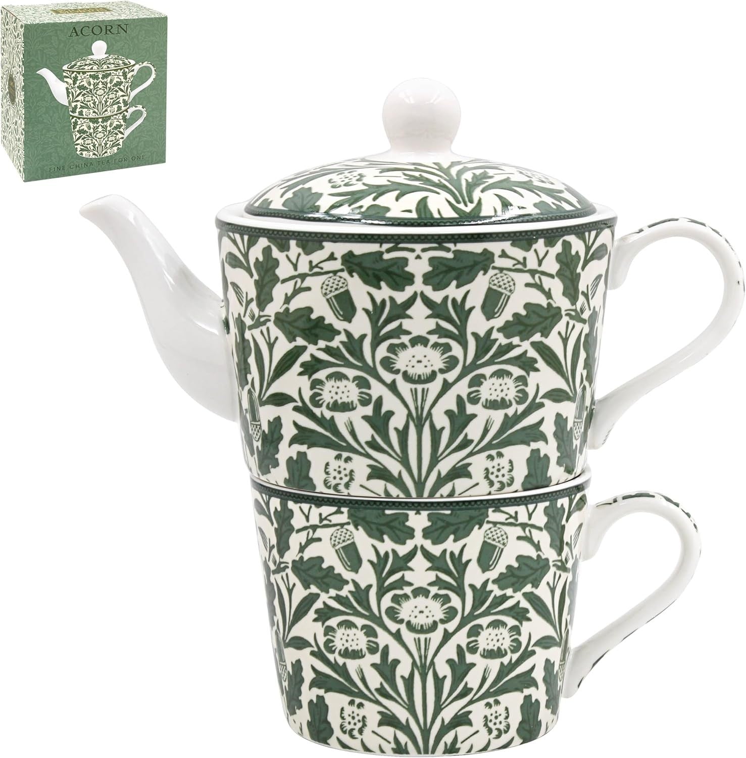 Tea For One Fine China Teapot Cup Set William Morris Acorn Design