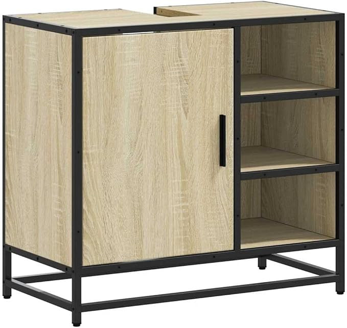 Sonoma Oak Bathroom Sink Cabinet 65x33x60cm Under Basin Storage Unit Shelves