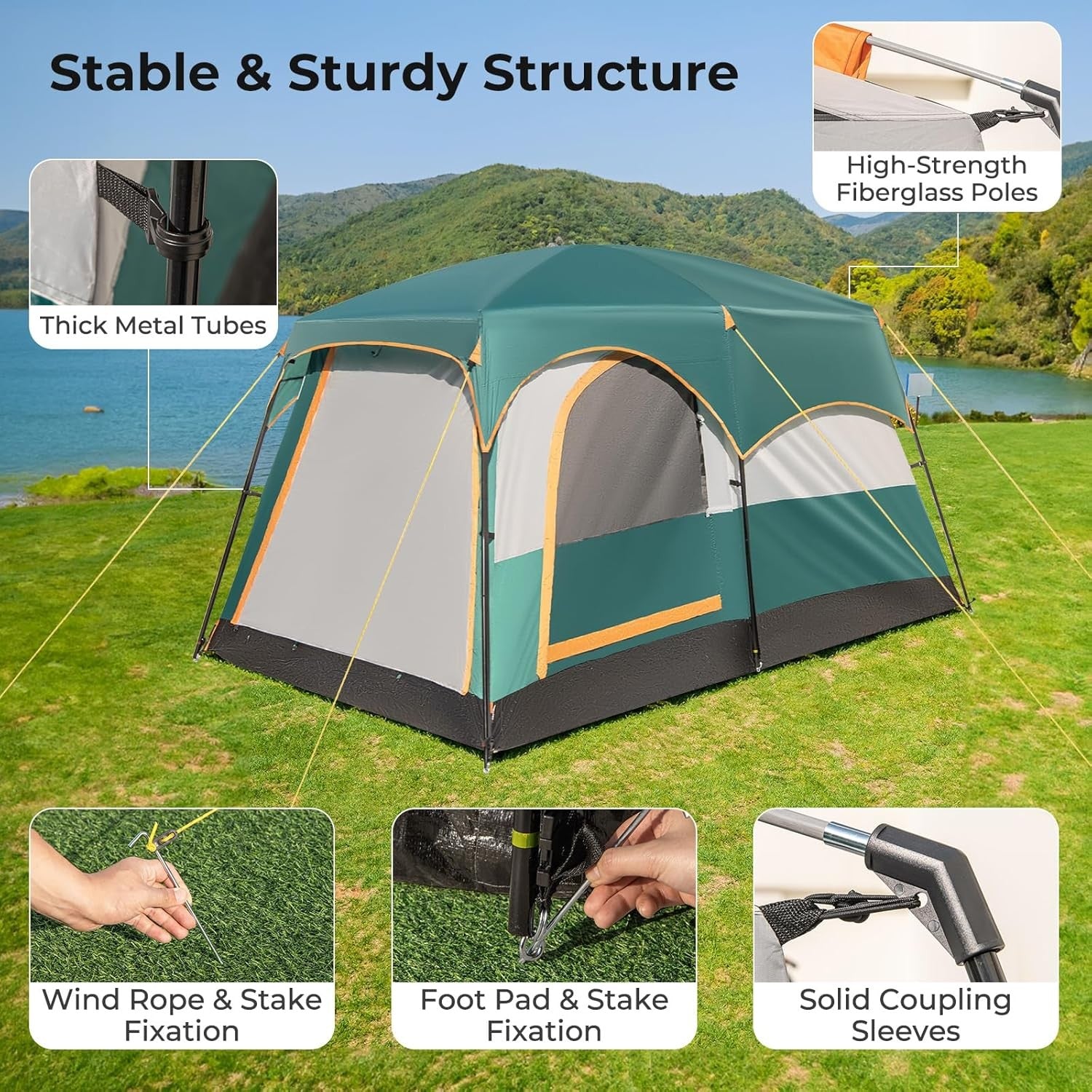 4-6 Person Family Camping Tent Waterproof 2-Room Rainfly Mesh