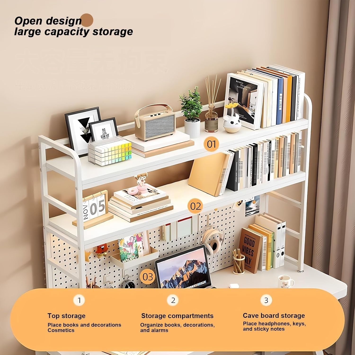 2-Tier Desktop Bookcase Metal/MDF Desk Organizer Shelf 90cm Black