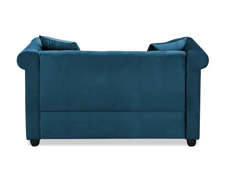 Velvet Chesterfield 2 Seater Sofa Blue | High Back Plush Armchair UK