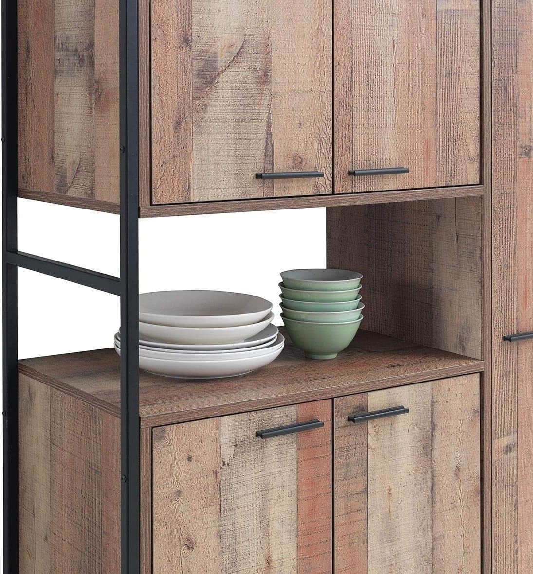 Rustic Oak 180cm Tall Kitchen Dresser 5 Doors Pantry Cabinet