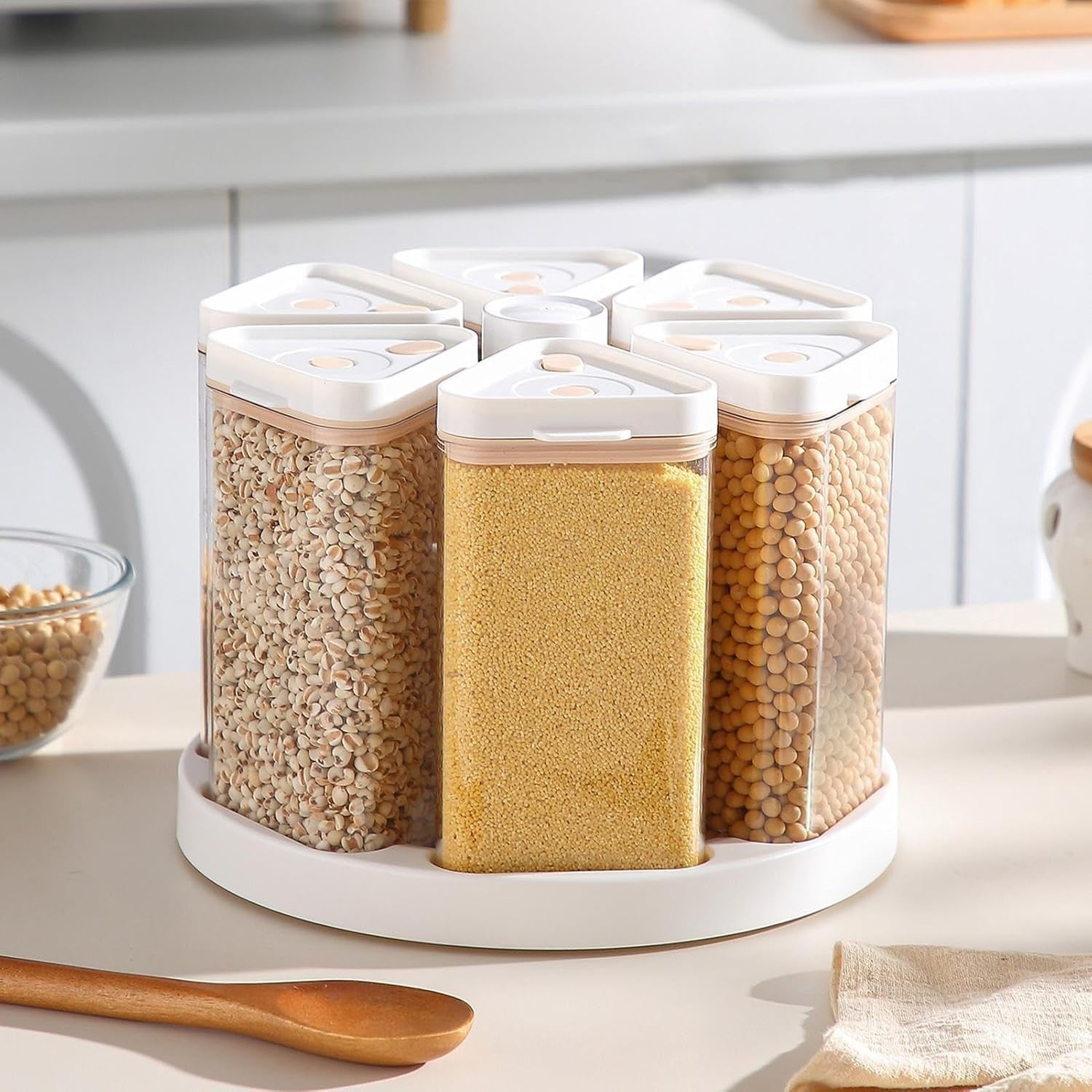 Rotating Grain Dispenser Airtight Grid Cereal Rice Storage Container
