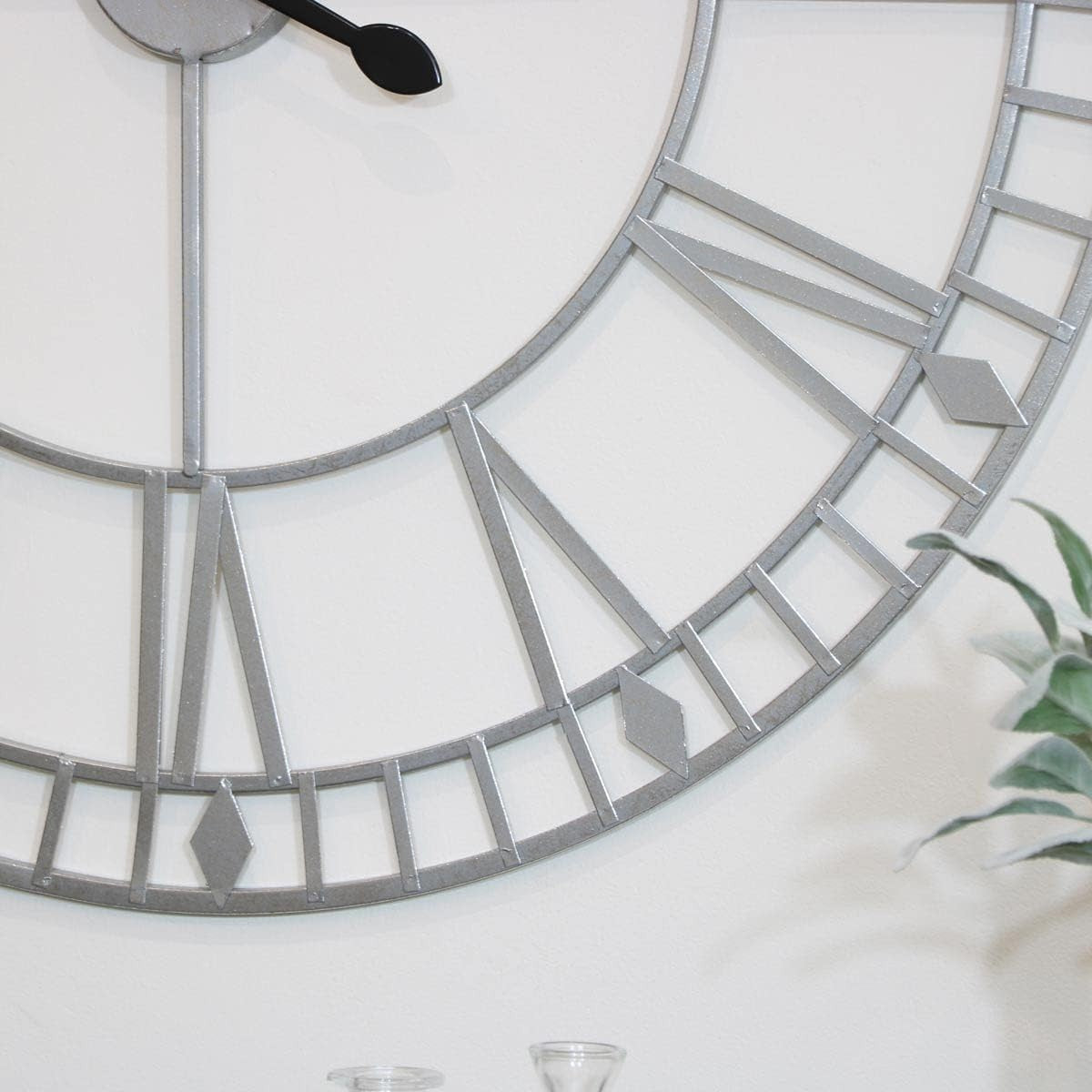 Extra Large Silver Wall Clock Vintage Industrial Skeleton 80cm Silent